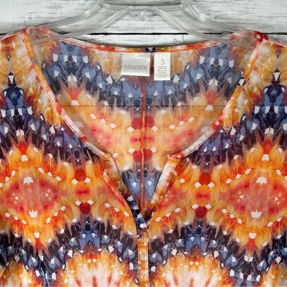 Chico’s Sunset Popover Coverup Semi Sheer Tunic A-line Top 3 XL 16-18 - Picture 3 of 5